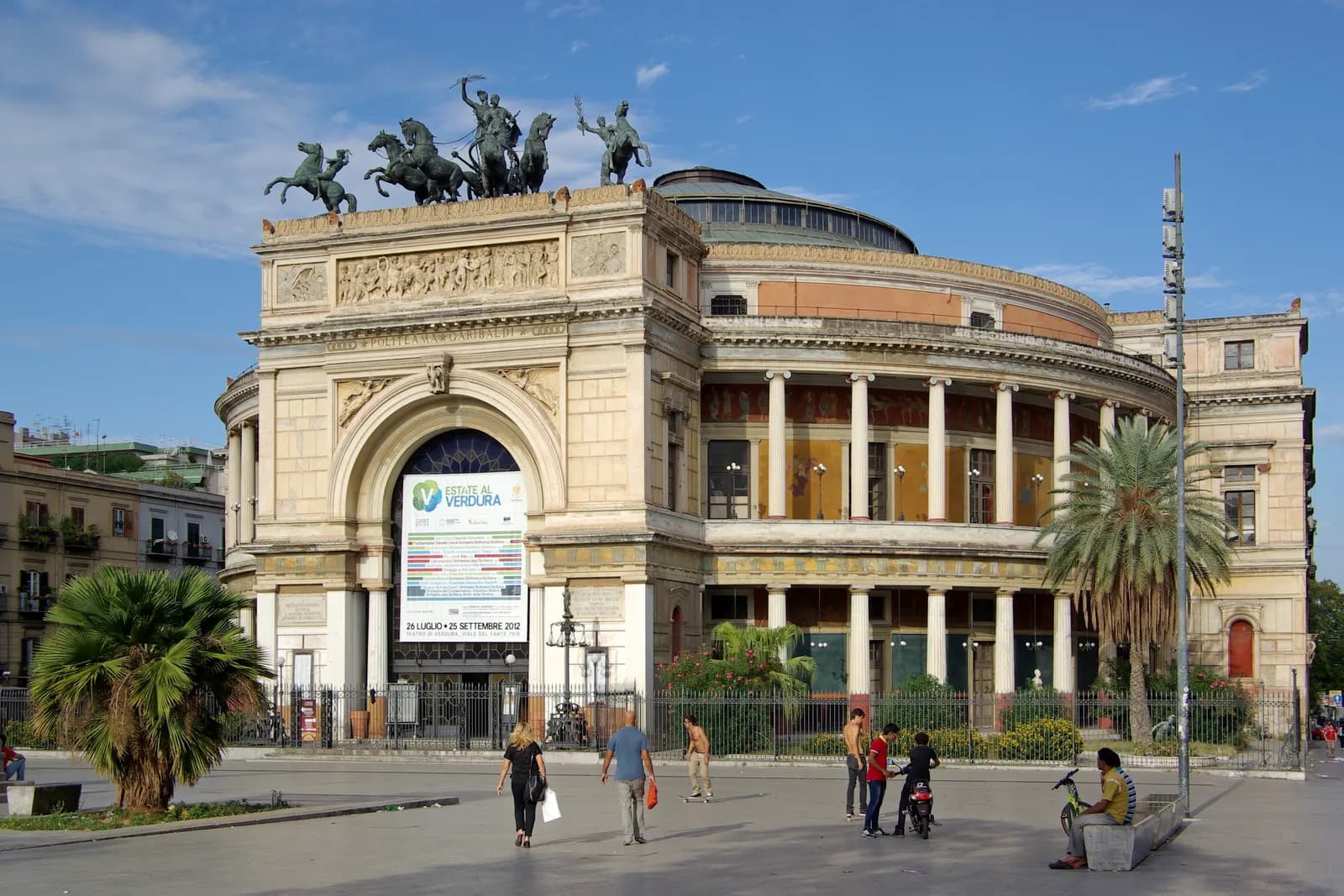 The Teatro Politeama Garibaldi in Palermo, a round neoclassical theatre with a bronze chariot group above its arch